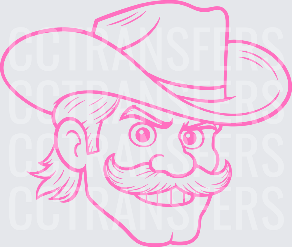Pink Grinning Cowboy Face Bold Line Art (DTF)