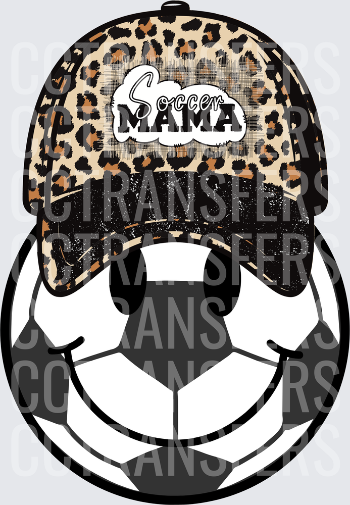 Soccer Mama Leopard Hat Smiley Soccer Ball (DTF)