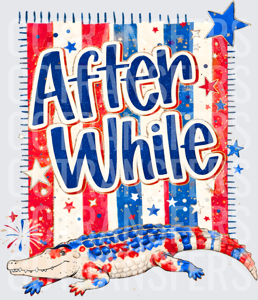 After While Patriotic Alligator Red White Blue Stars (DTF)