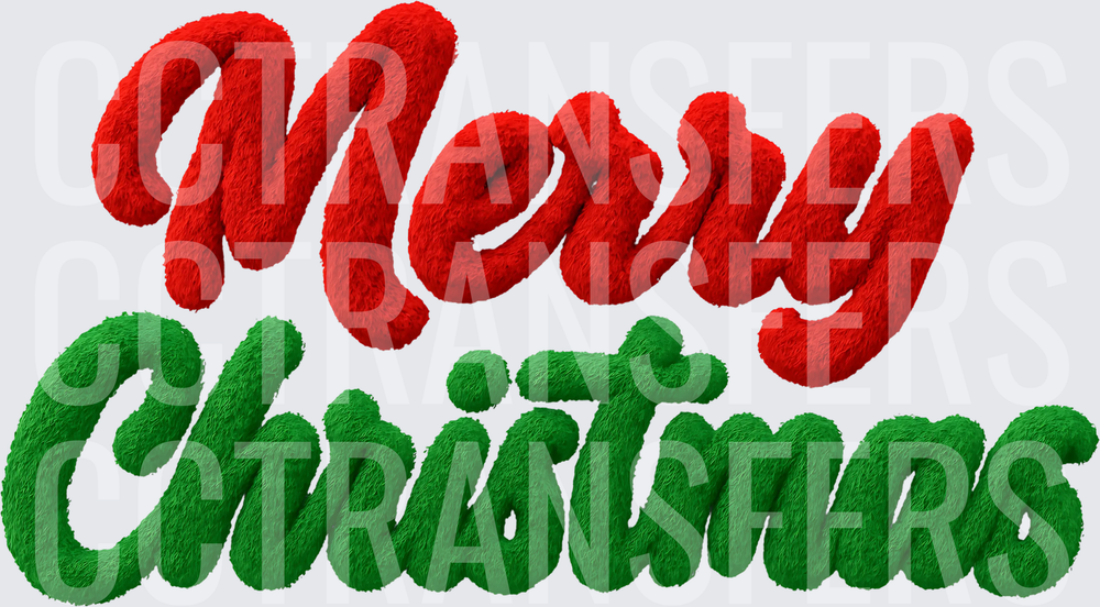 Fluffy Furry Merry Christmas Red Green Script Text (DTF)