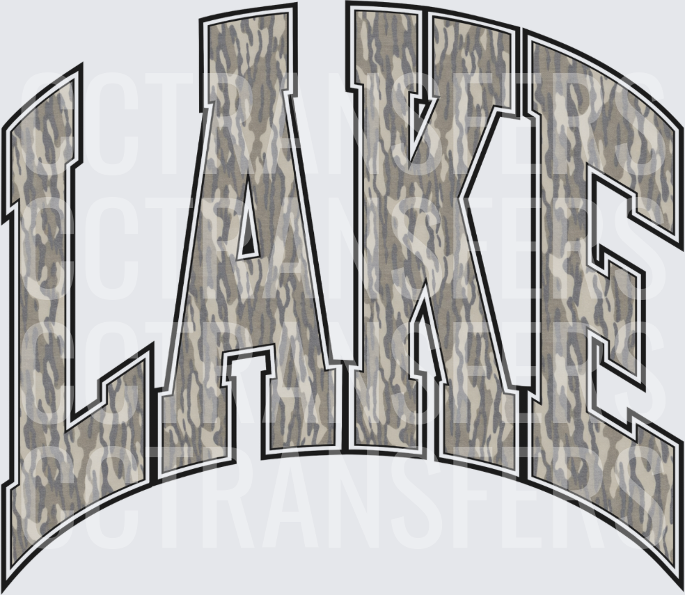 Arched LAKE Camo Pattern Bold Block Letters (DTF)