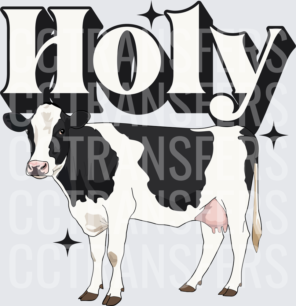 Holy Cow Black and White Dairy Cow with Sparkles (DTF)