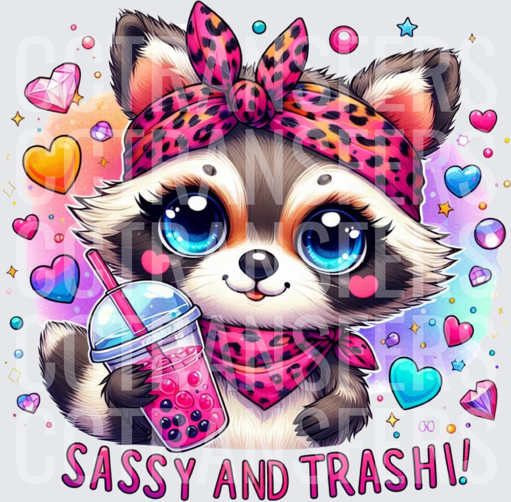 Sassy And Trash! Cute Raccoon Leopard Print Boba Tea (DTF)