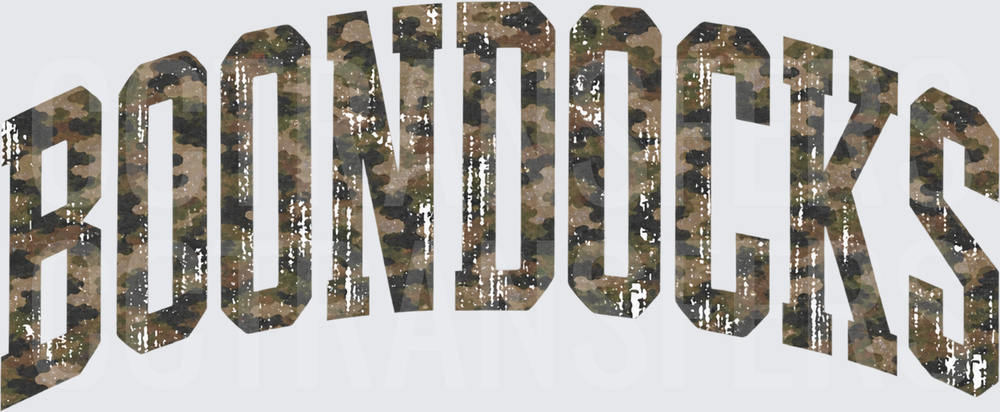 Boondocks Arched Camo Distressed Bold Letters (DTF)