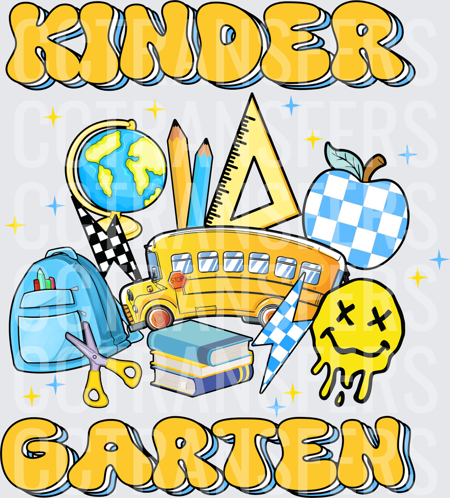 Kindergarten Retro School Supply Collage (DTF)