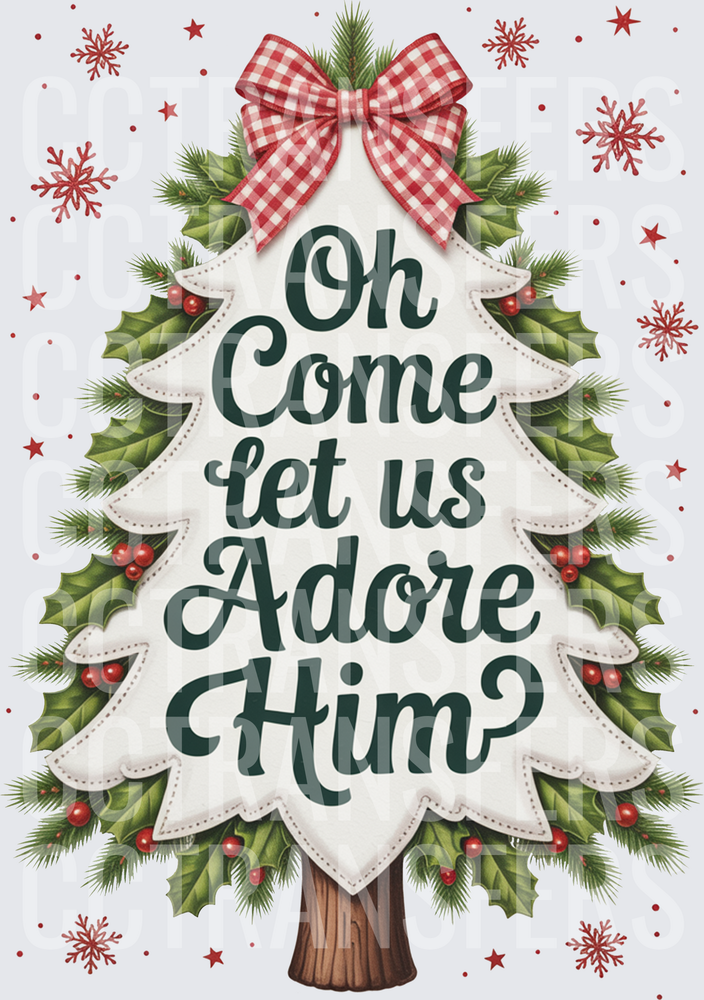 Oh Come Let Us Adore Him Christmas Tree Holiday (DTF)