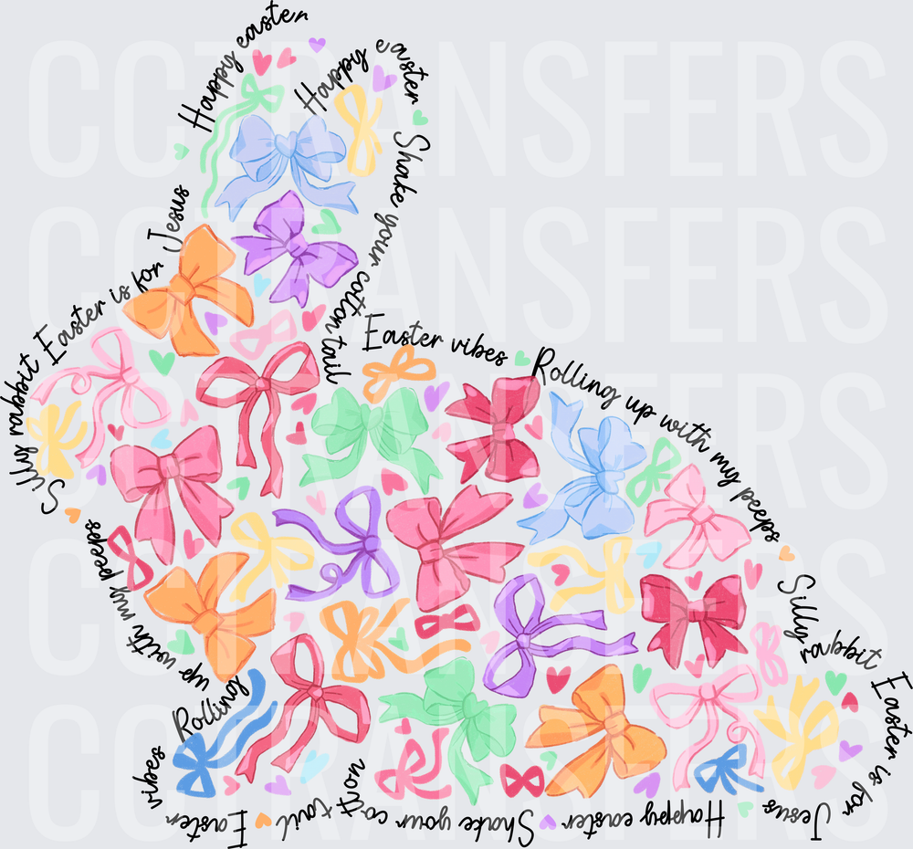 Happy Easter Bunny Shape Colorful Bows Hearts (DTF)