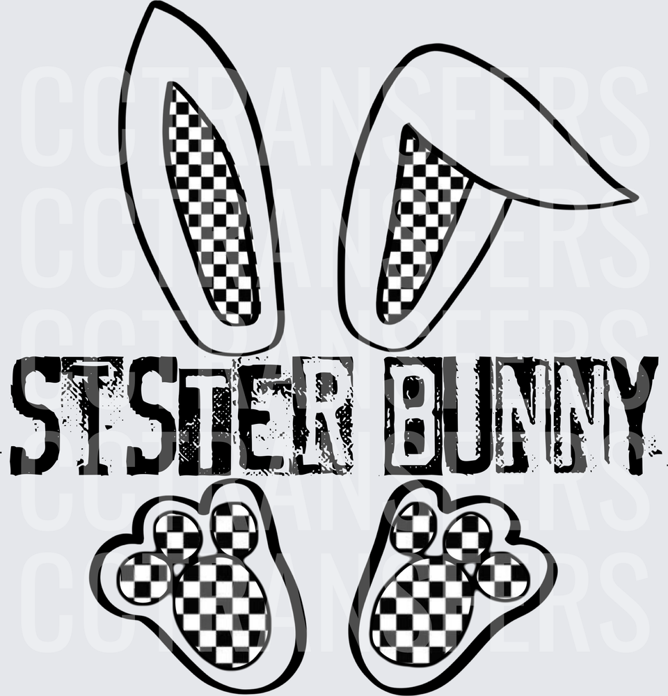 Sister Bunny Checkered Easter Ears and Feet (DTF)