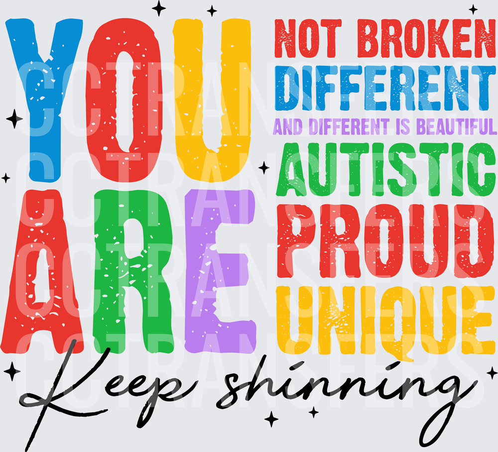 You Are Not Broken Different Autistic Proud Unique Keep Shinning (DTF)