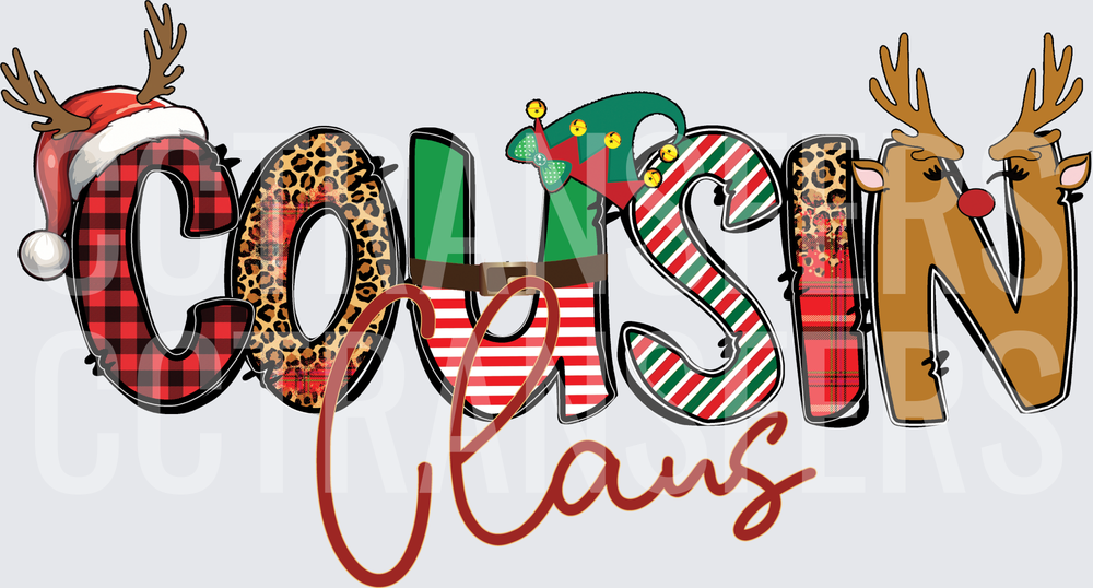 Cousin Claus Christmas Holiday Patterned Letters (DTF)