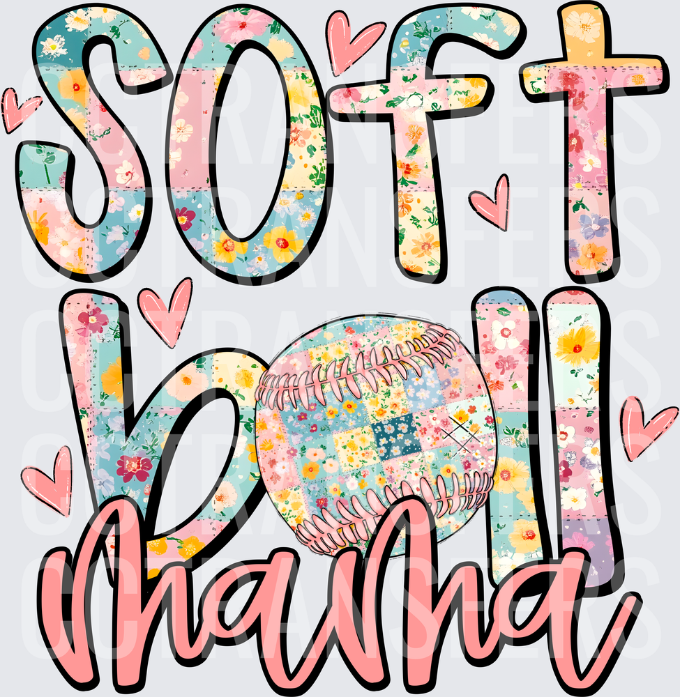Softball Mama Floral Patchwork Design (DTF)
