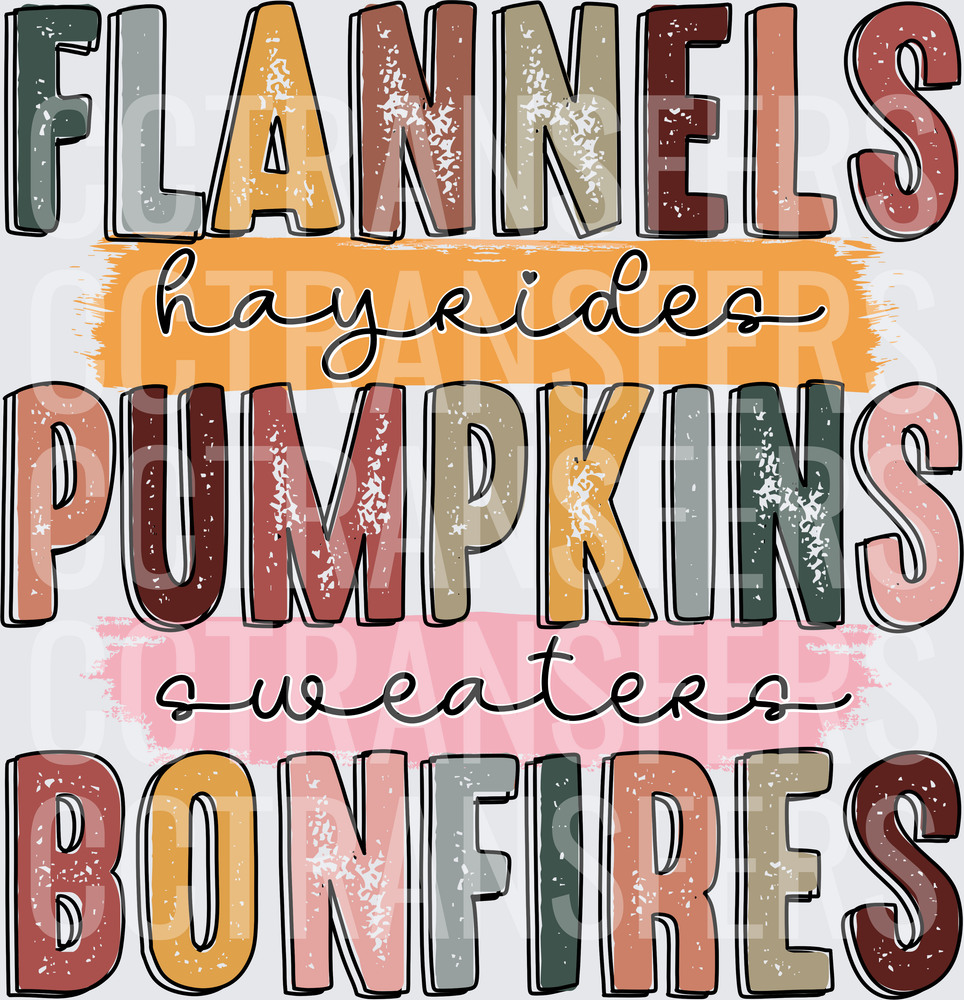 Flannels Hayrides Pumpkins Sweaters Bonfires Fall (DTF)