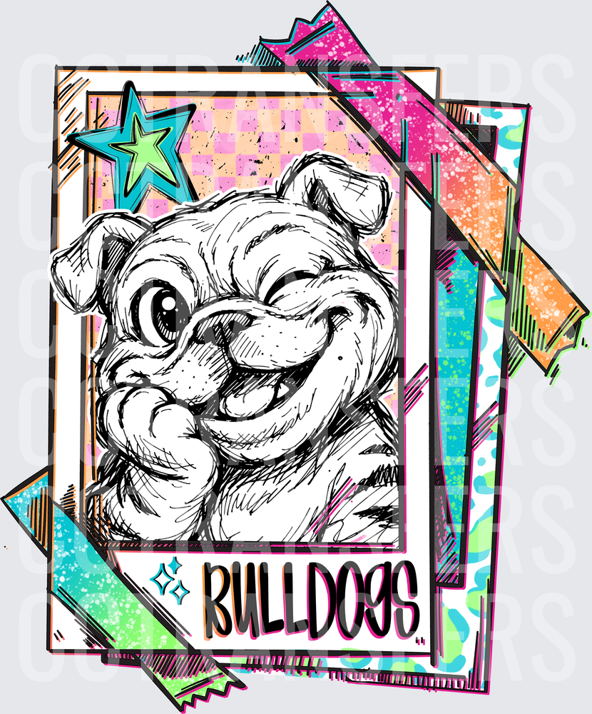 Retro Sketch Bulldog Mascot Colorful Pop Art Card (DTF)