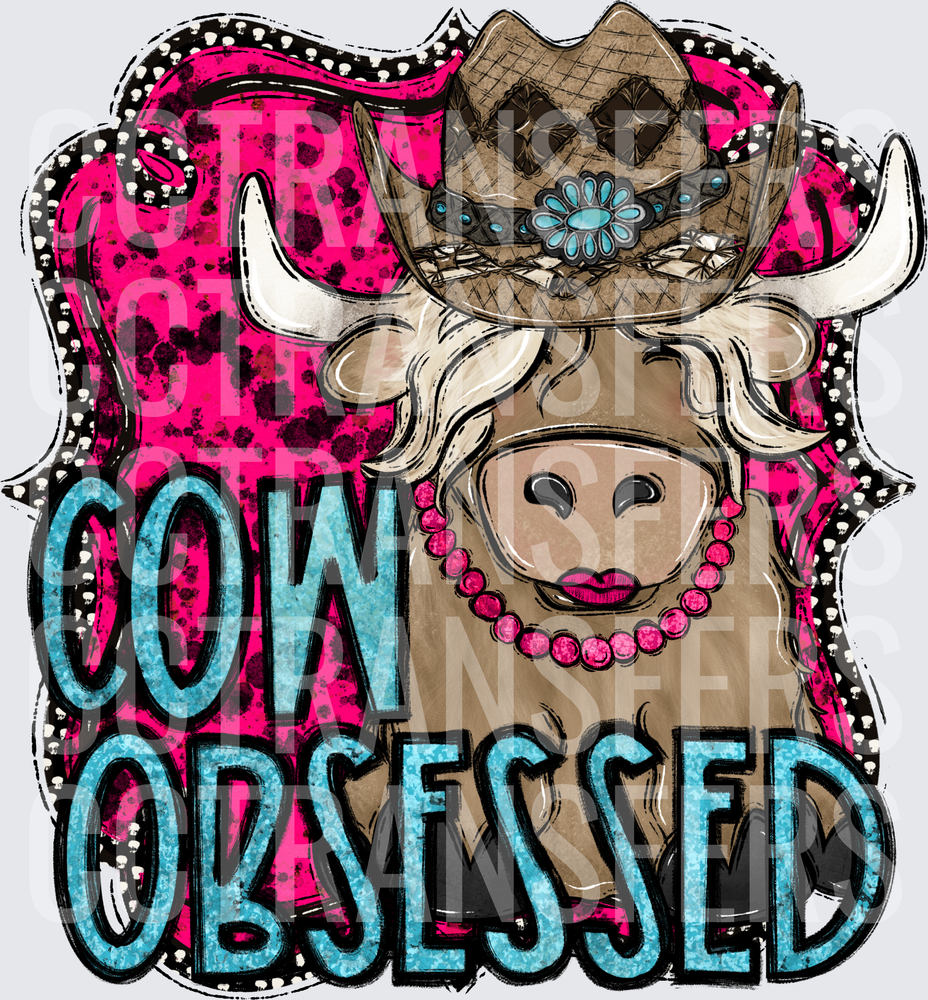 Cow Obsessed Sassy Highland Cow Cowgirl Hat Pink (DTF)