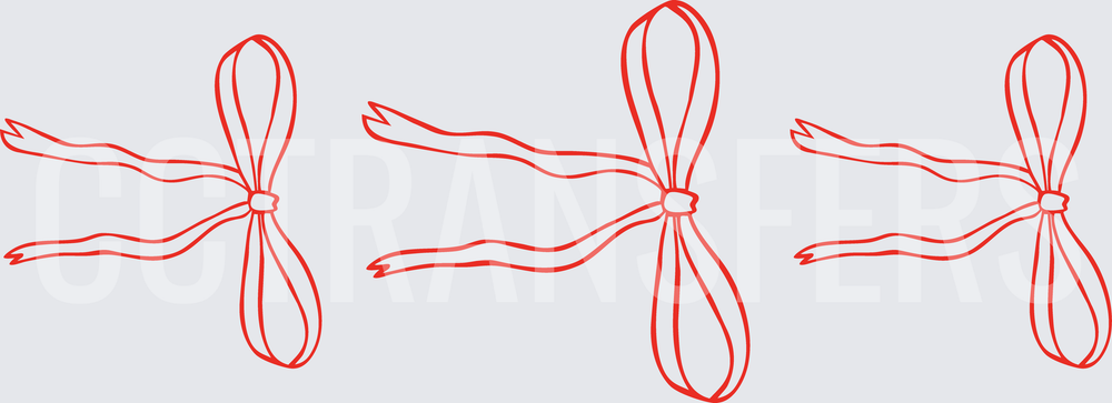 Red Hand-Drawn Ribbon Bow Trio Line Art (DTF)