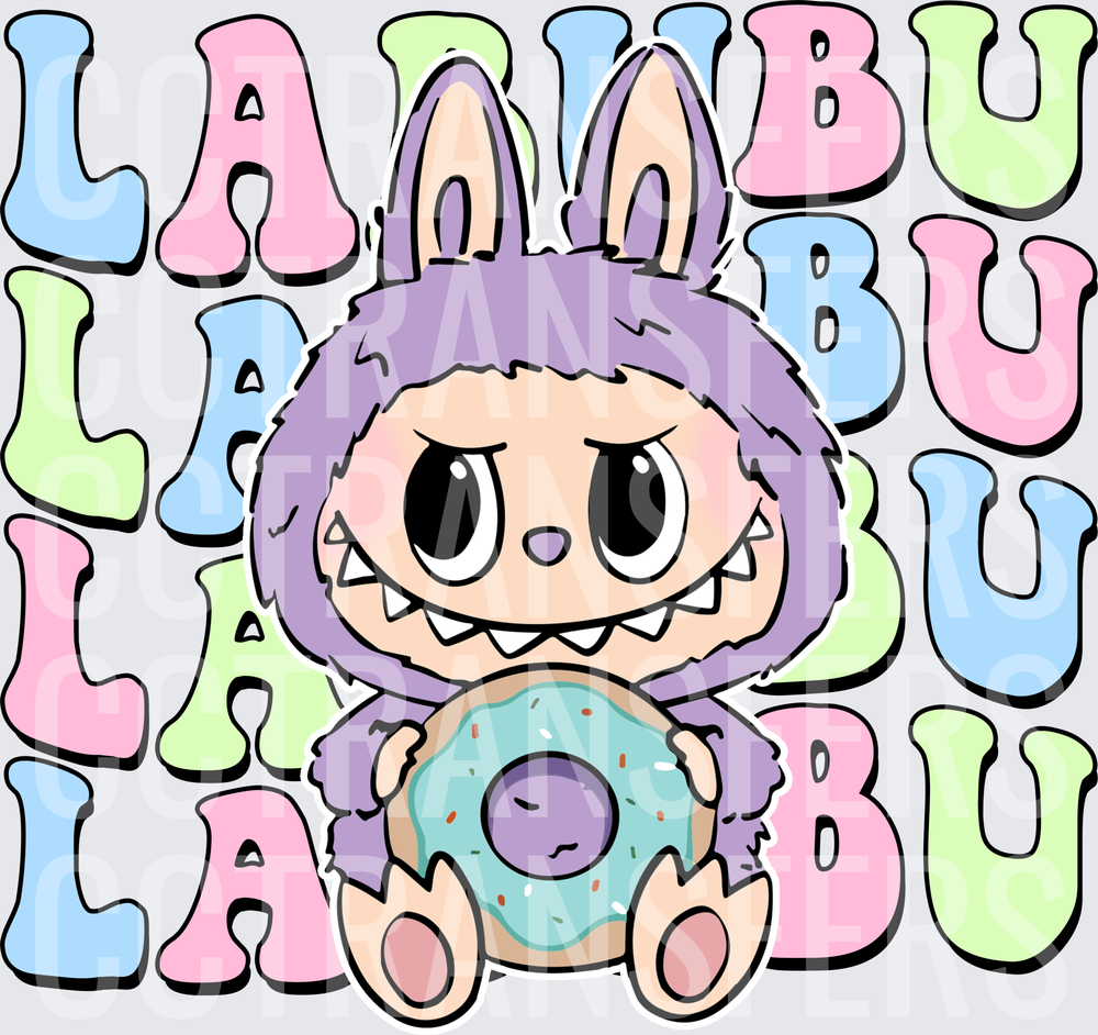 Pastel Bunny Monster Holding Donut LA BU Design (DTF)