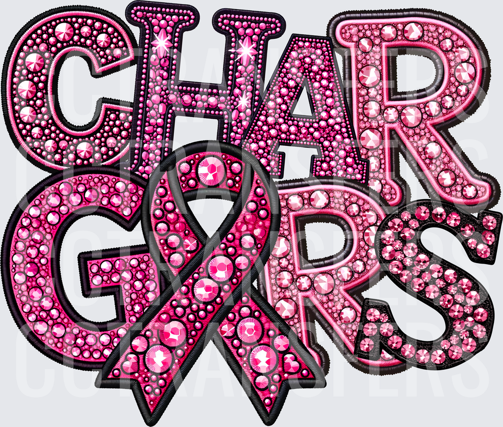 Chargers Pink Rhinestone Ribbon Bling Lettering (DTF)