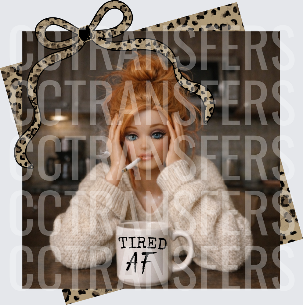 Tired AF Redhead Doll Messy Bun Leopard Bow Kitchen (DTF)