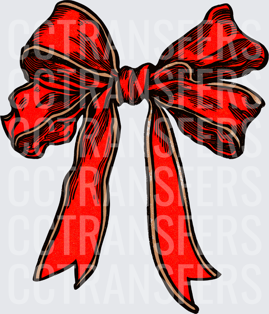 Vintage Red Ribbon Bow with Gold Trim (DTF)