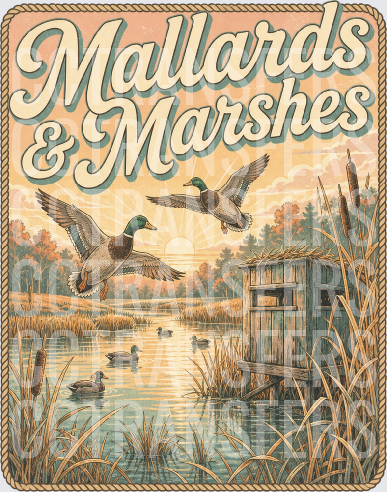 Mallards & Marshes Duck Hunting Marsh Sunset Scene (DTF)