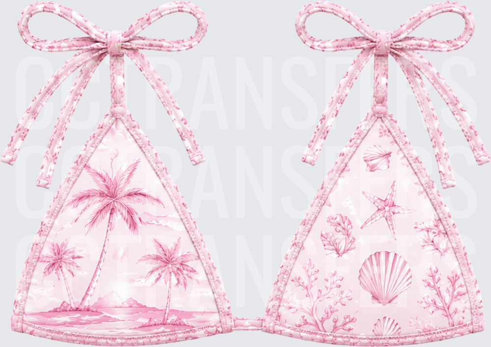 Pink Tropical Palm Tree Seashell Bikini Top (DTF)