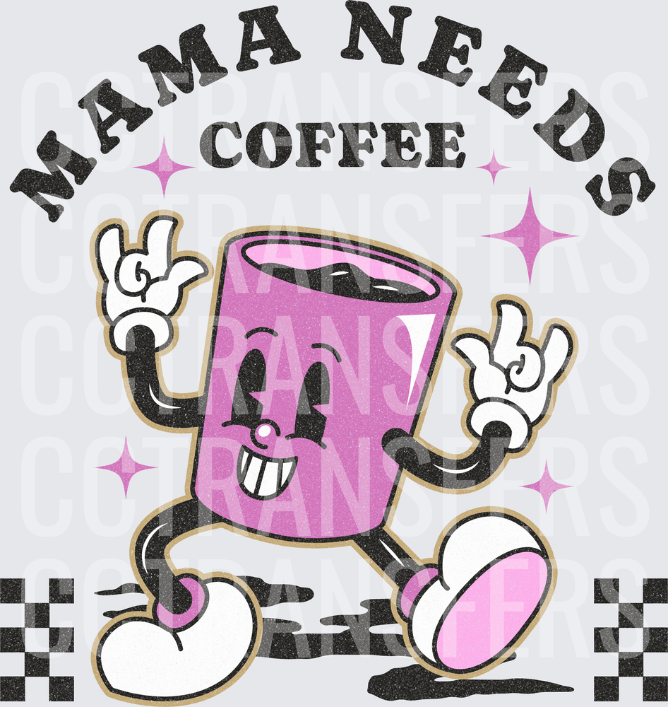 Mama Needs Coffee Retro Running Mug Character (DTF)
