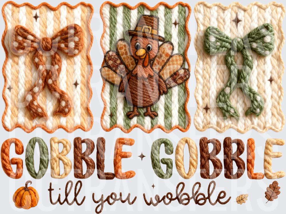 Gobble Gobble Till You Wobble Turkey Coquette Bow (DTF)