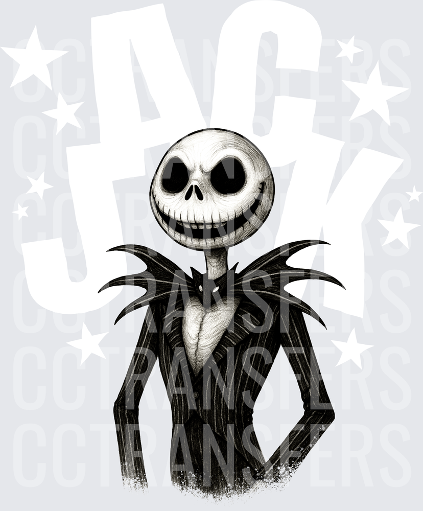 Skeletal Figure Black Pinstripe Suit Bat Collar Sketch (DTF)