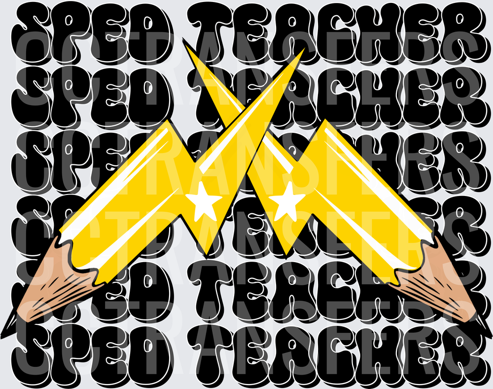 Sped Teacher Retro Bubble Text Crossed Pencil Lightning Bolt (DTF)