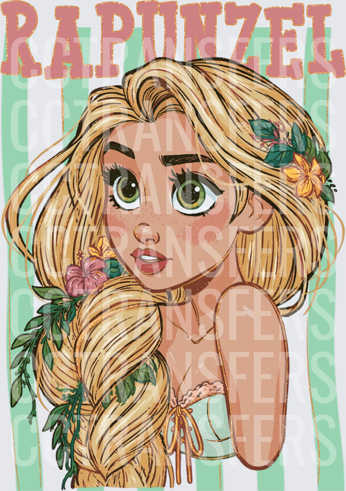 Rapunzel Long Blonde Hair Floral Princess Portrait (DTF)