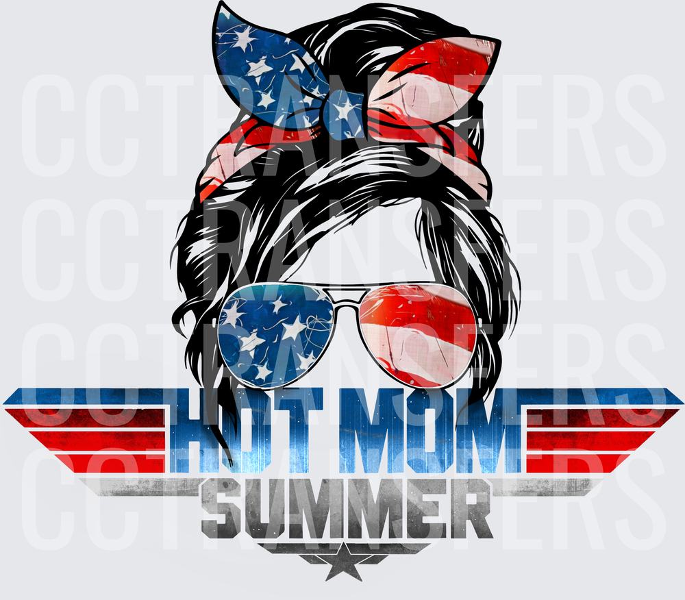 Hot Mom Summer Messy Bun American Flag Aviators (DTF)