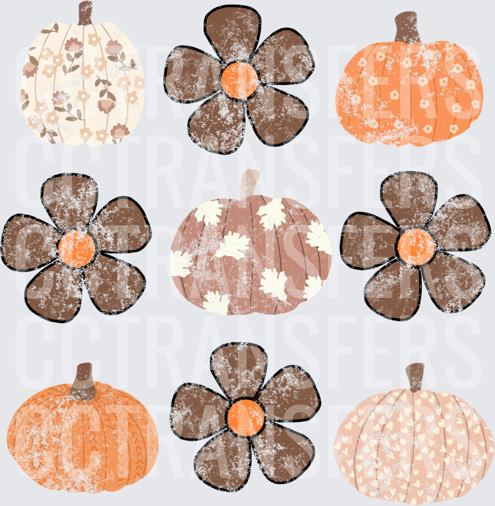 Boho Fall Pumpkins and Retro Daisy Flowers Bundle (DTF)
