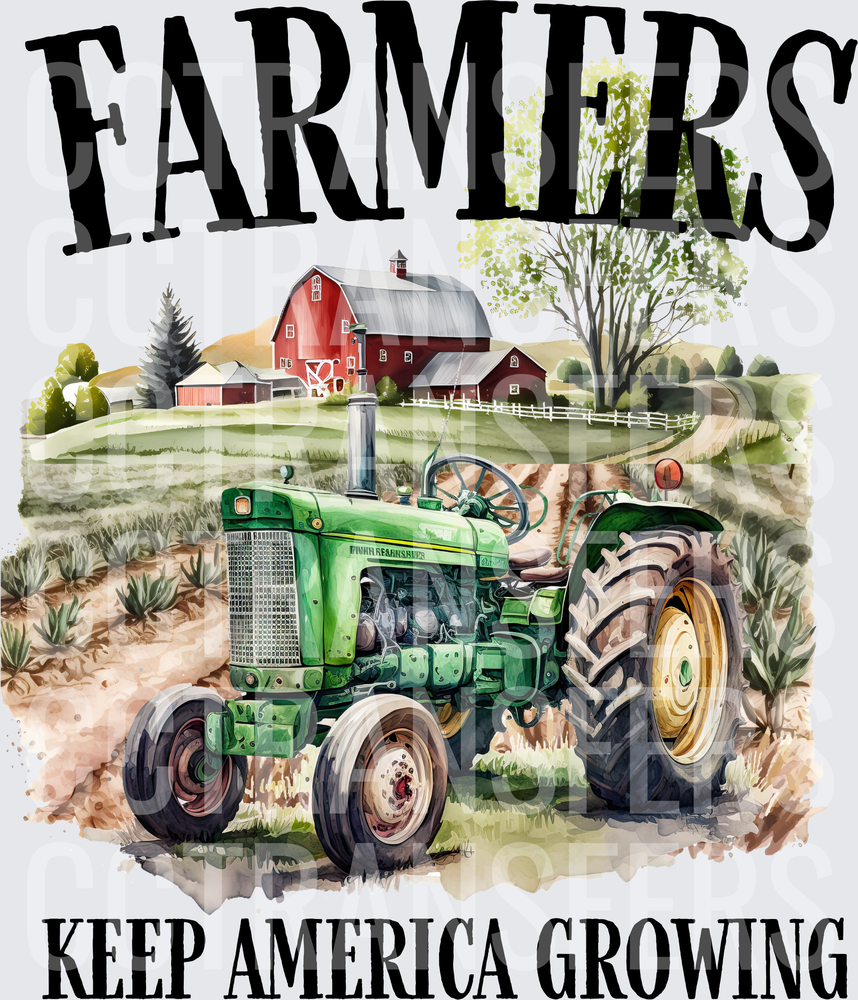 Farmers Keep America Growing Green Tractor Red Barn (DTF)