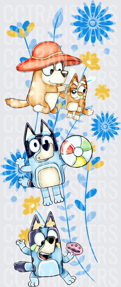Cartoon Puppy Family Floral Stack with Beach Ball & Donut (DTF)