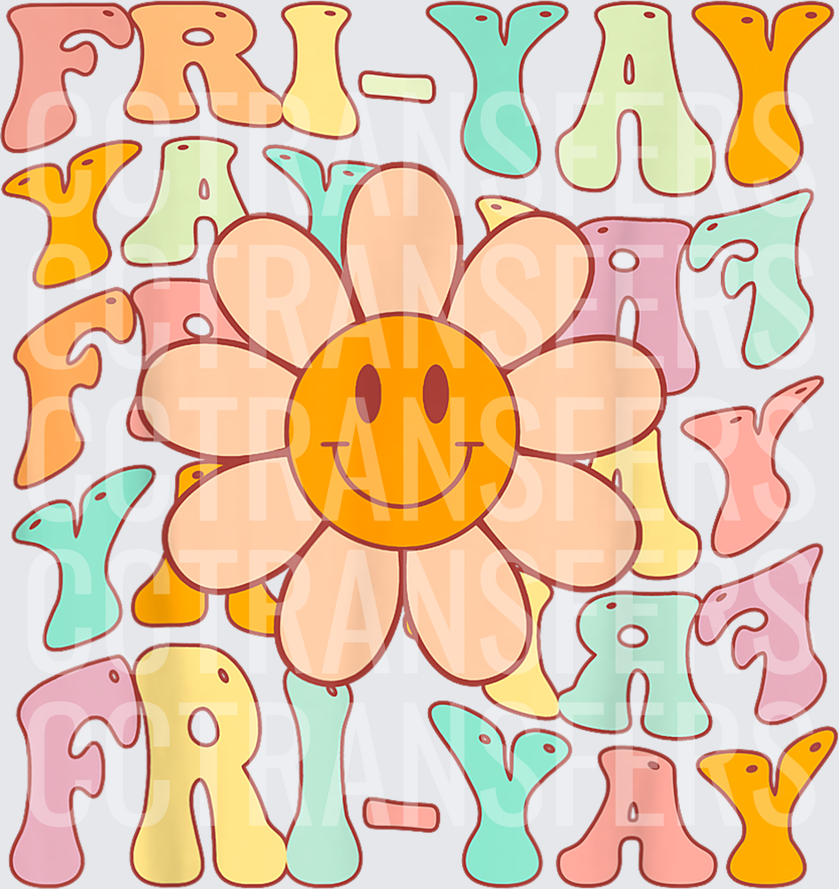 Fri-Yay Retro Groovy Smiley Daisy Flower (DTF)