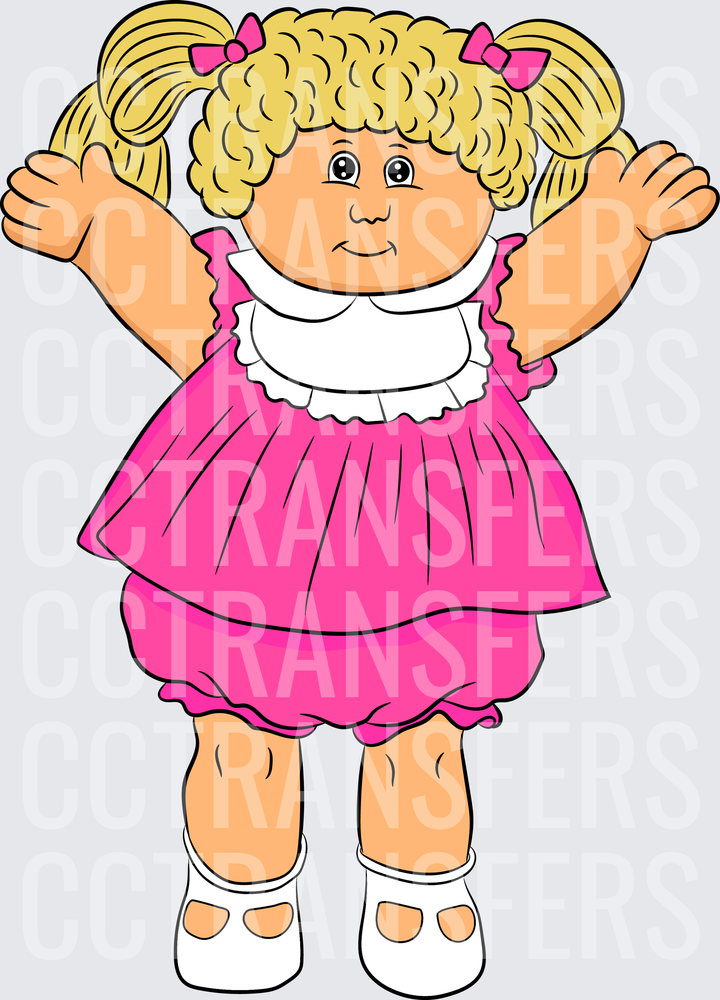 Chubby Blonde Pigtail Doll Pink Dress White Shoes (DTF)