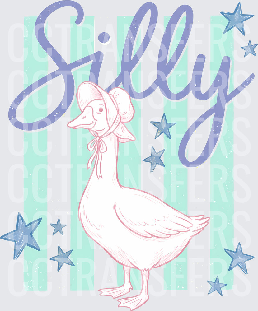 Silly Goose in Bonnet with Stars and Stripes (DTF)