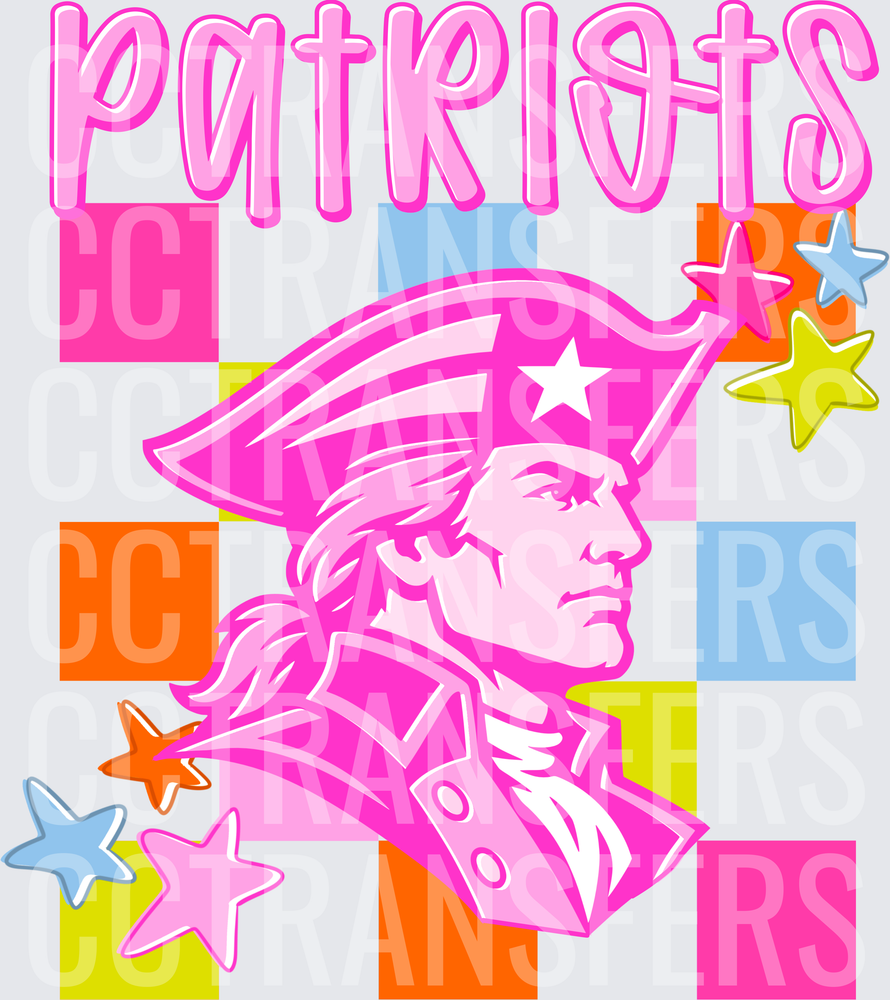 Patriots Mascot Pink Retro Checkerboard Stars (DTF)