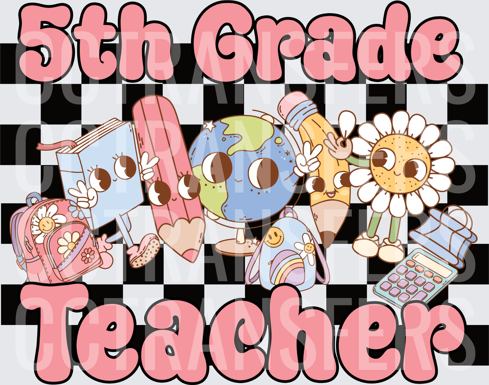 5th Grade Teacher Retro Groovy Checkered Characters (DTF)