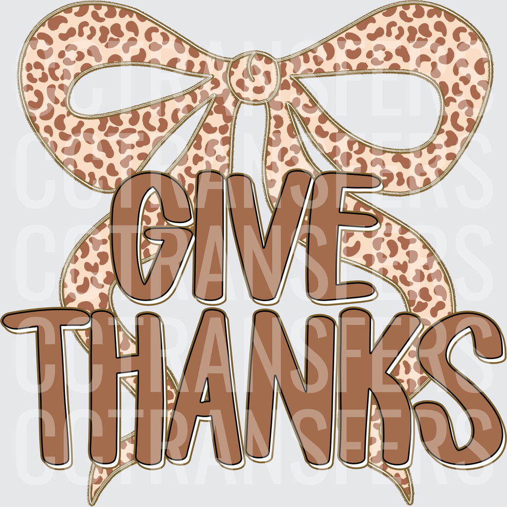Give Thanks Leopard Print Bow Thanksgiving (DTF)