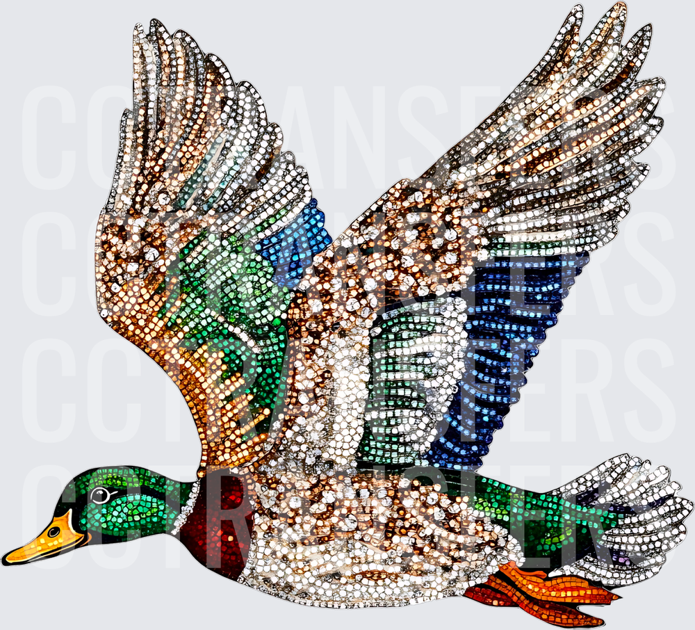 Rhinestone Bedazzled Flying Mallard Duck Wings Spread (DTF)