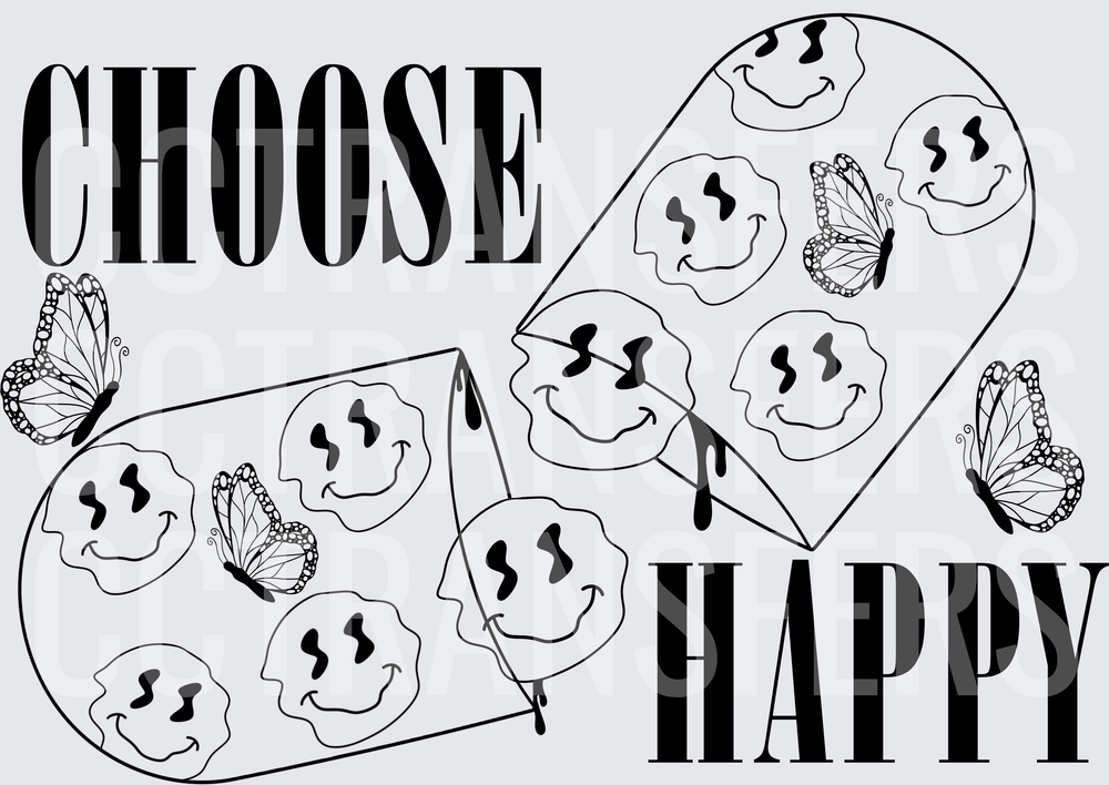 Choose Happy Melting Smiley Faces Butterflies Heart (DTF)