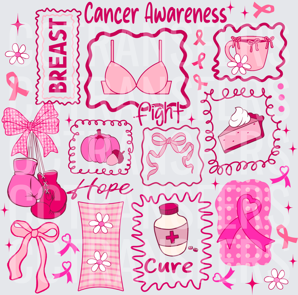 Breast Cancer Awareness Fight Hope Cure Pink Ribbon Collage (DTF)