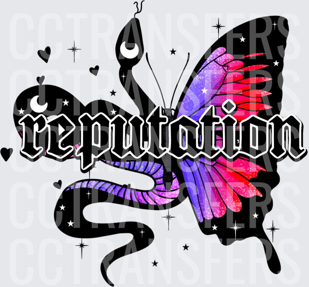 Reputation Snake Butterfly Glitter Gothic Stars Hearts DTF