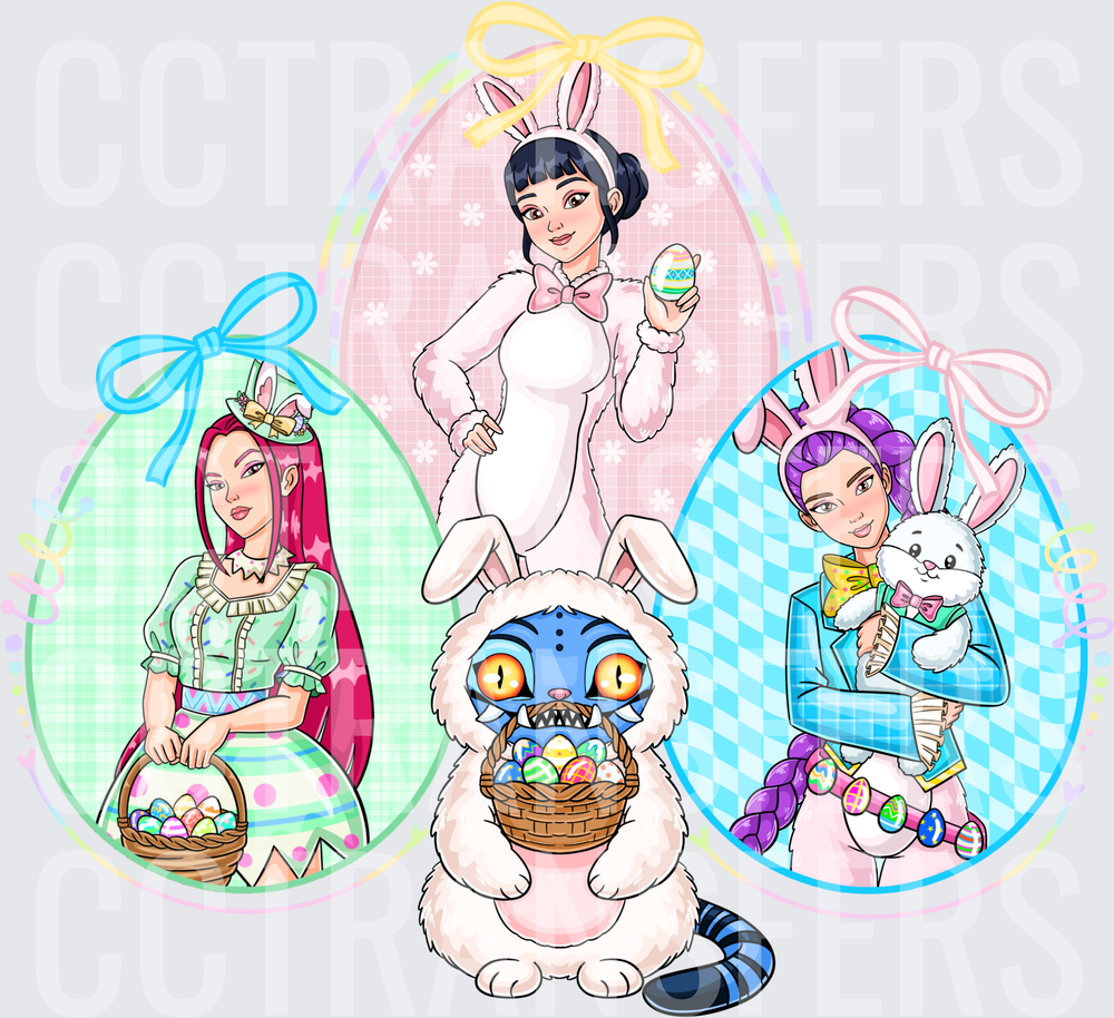 Anime Girls Easter Bunny Costumes Monster Egg Basket (DTF)