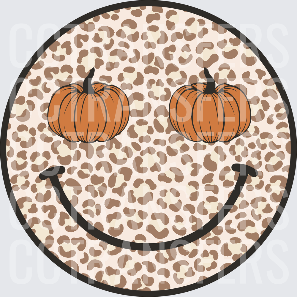Leopard Print Smiley Face with Pumpkin Eyes Fall (DTF)