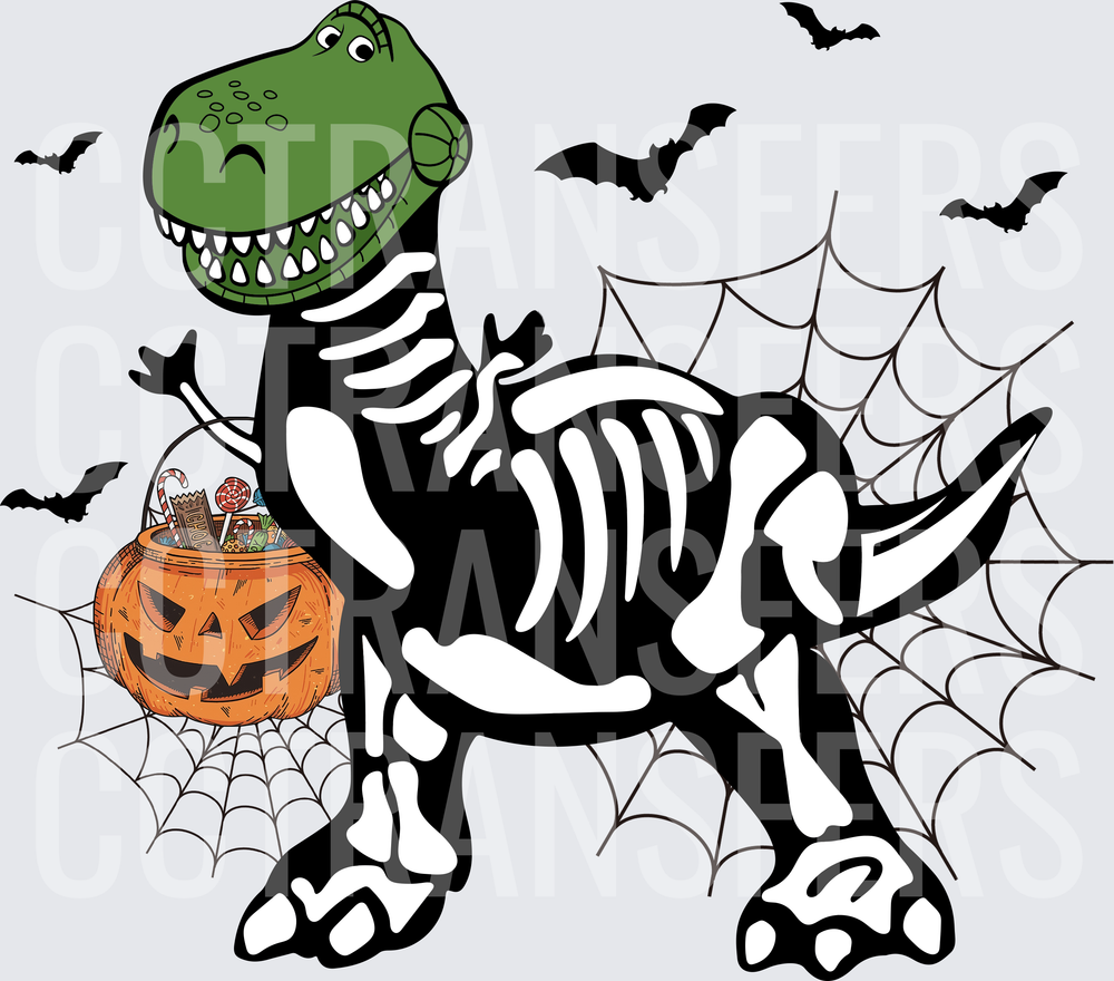 Halloween Skeleton T-Rex Trick or Treat Dinosaur Bats (DTF)