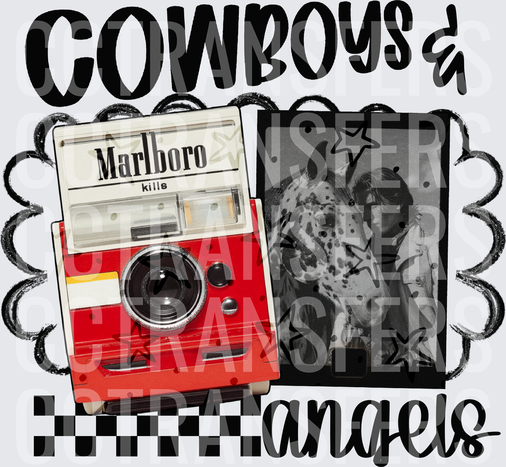 Cowboys & Angels Retro Camera Horse Photo Design (DTF)