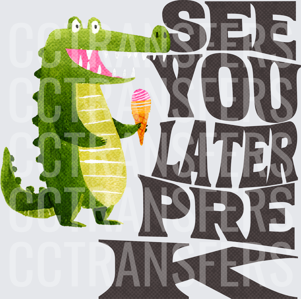See You Later Pre-K Smiling Crocodile Ice Cream Cone (DTF)