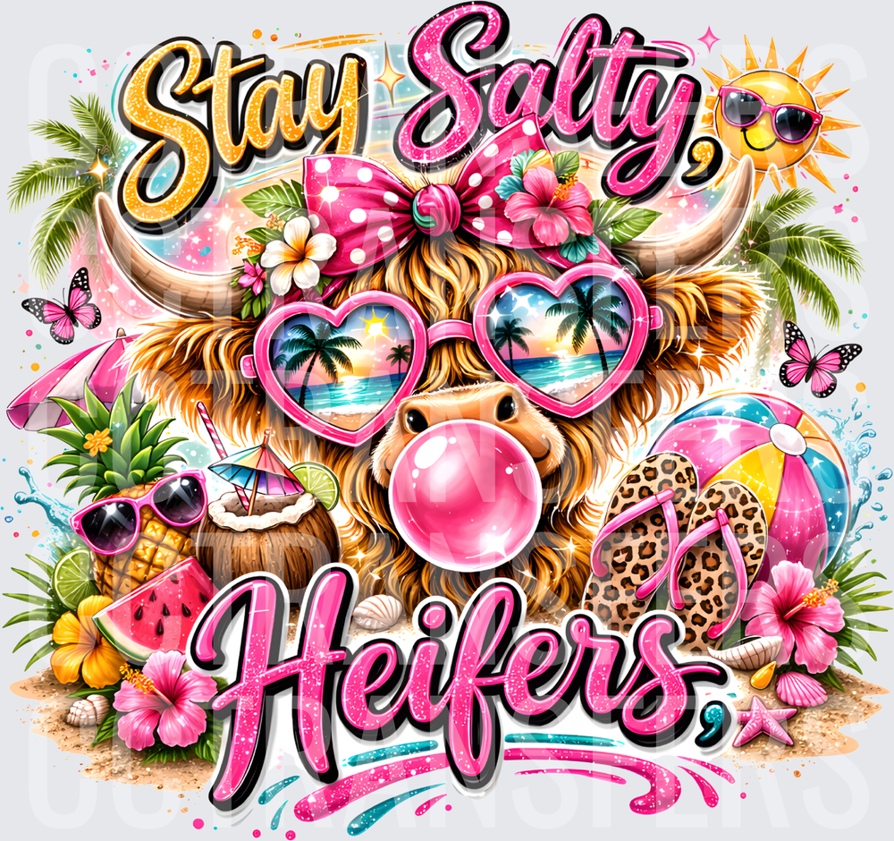 Stay Salty Heifers Tropical Highland Cow Beach Summer (DTF)